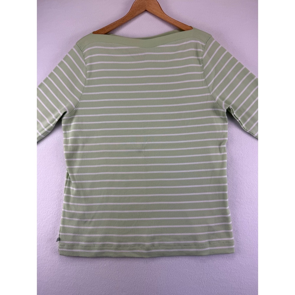 Lauren Ralph Lauren Striped Knit Top Womens 1X GreenWhite Boat Neck RibbedCotton